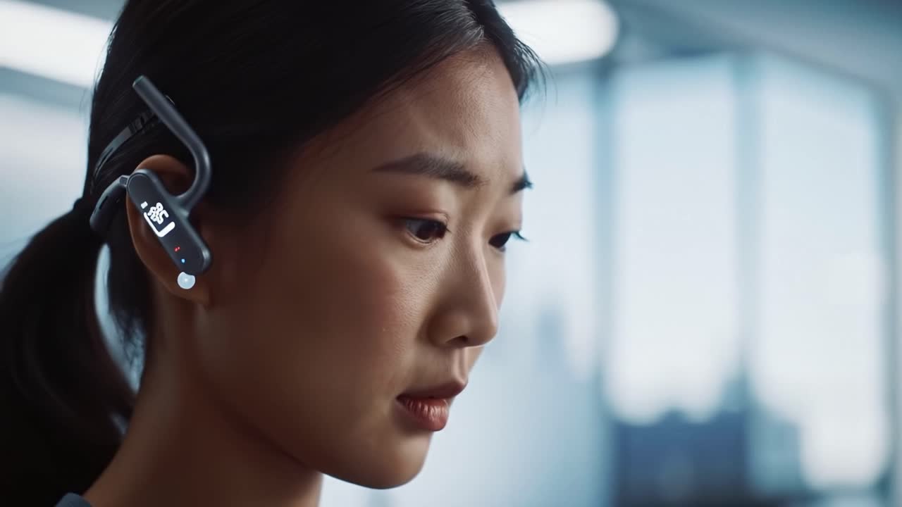 Donna che indossa le cuffie wireless