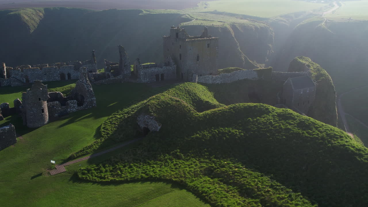 birds eye view of the ruins from dunnottar castle where the Scottish crown jewels, were hidden from Oliver Cromwell's invading army