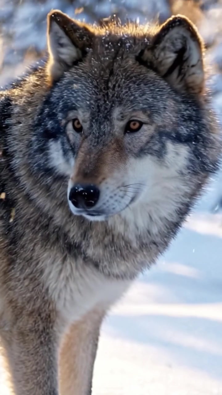 Majestic Wolf Standing in a Snow-Covered Landscape, Showcasing the Beauty and Power of This Wild Animal Amongst Winter Nature