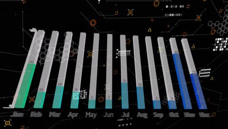 animation of data processing over network of connections on black background