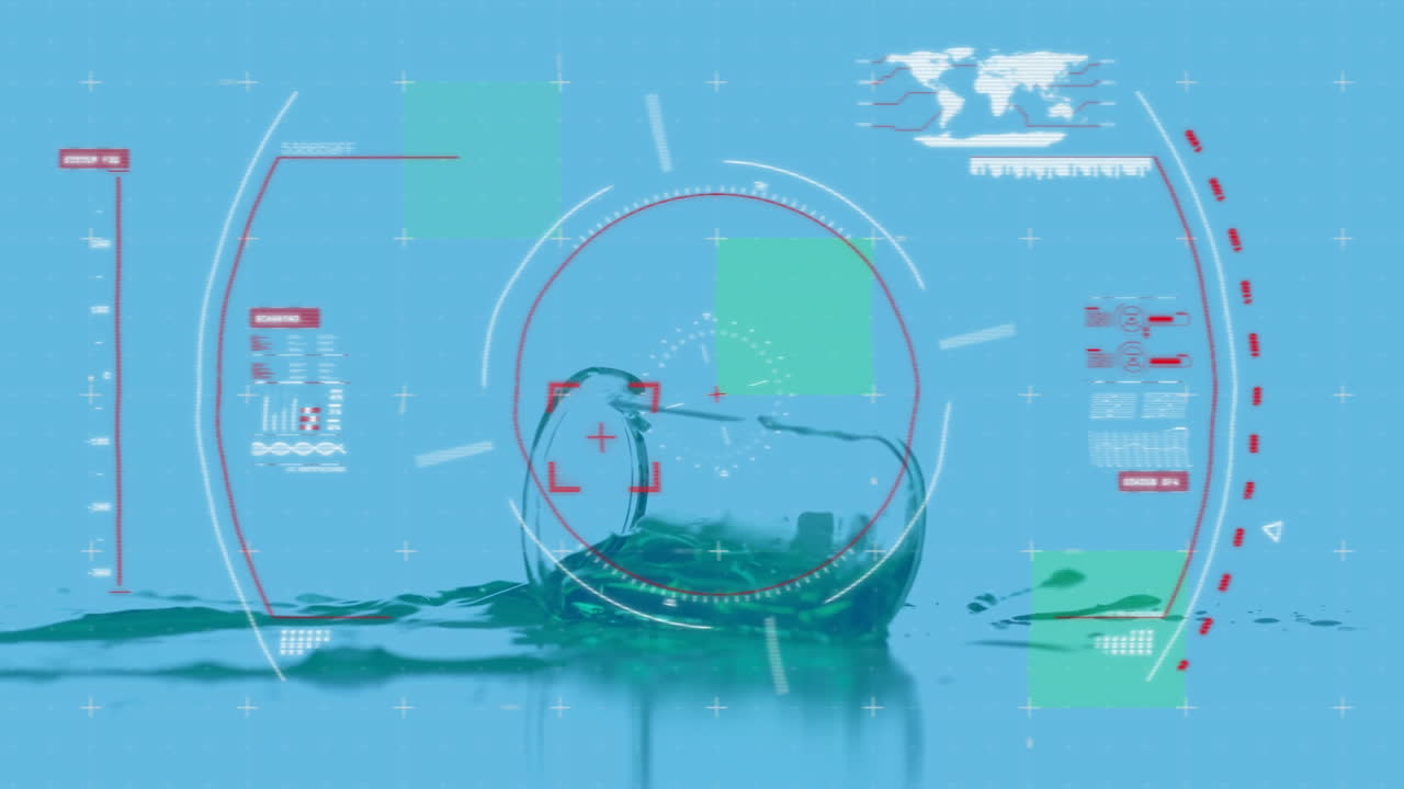 원의 애니메이션, 땅에 떨어지는 액체로 가득 찬 컵 위의 지도