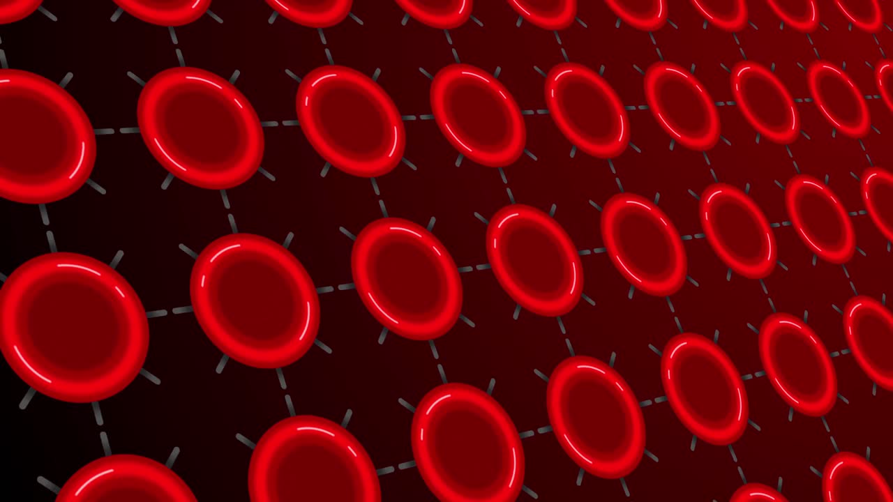 어두운 빨간 바탕에 회전하는  ⁇ 은 원의 애니메이션