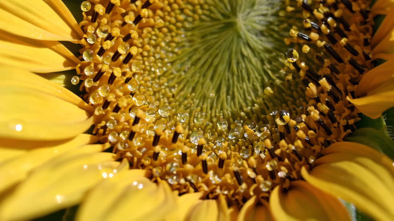 Close-up of Sunflower with Water Droplets
