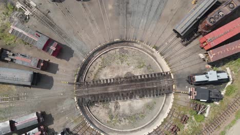 Overhead-drone-shot-of-train-yard