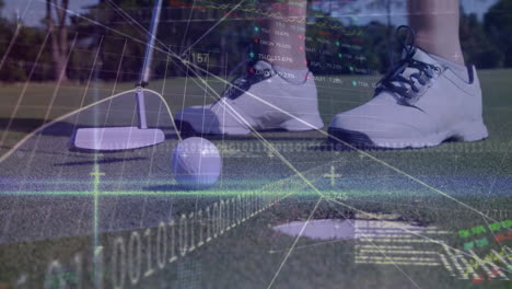 animación del procesamiento de datos sobre una jugadora de golf en el campo de golf