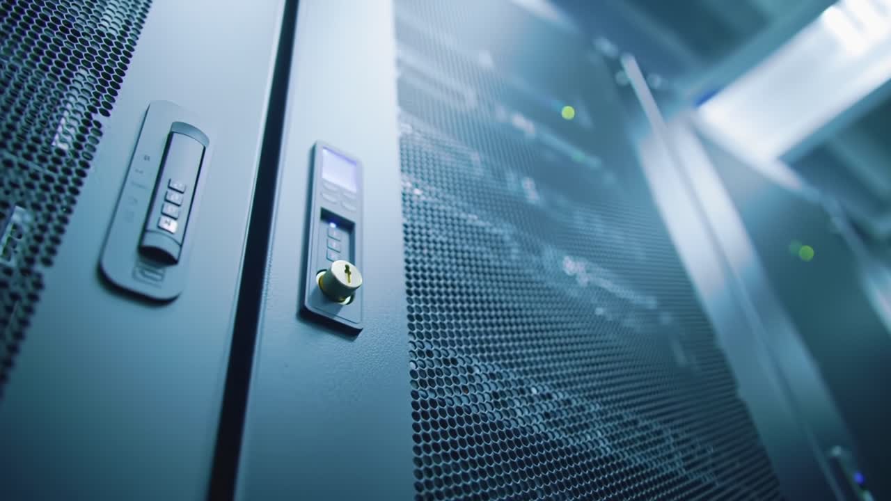 Exploring High-Tech Server Equipment: A Close-up View of Secure Data Storage and Advanced Technology Infrastructure in a Modern Data Center
