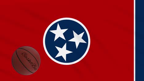 la bandera de tennessee agitando y la pelota de baloncesto girando, bucle