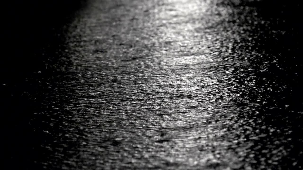 Raindrops during a heavy downpour rain at night, loop background, sound included
