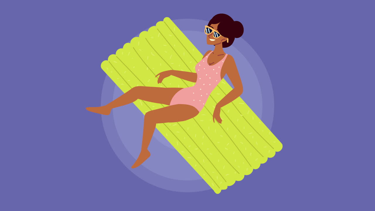 woman relaxing in green mat animation