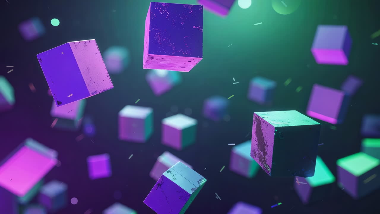 Abstract Glowing Cubes and Geometric Shapes