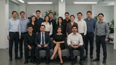 professional team portrait showcasing diversity and collaboration in a modern office environment with a variety of expressions and styles
