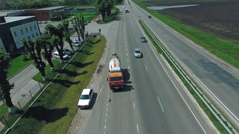 concrete mixer truck. special concrete transport truck in transit mixer unit on country road