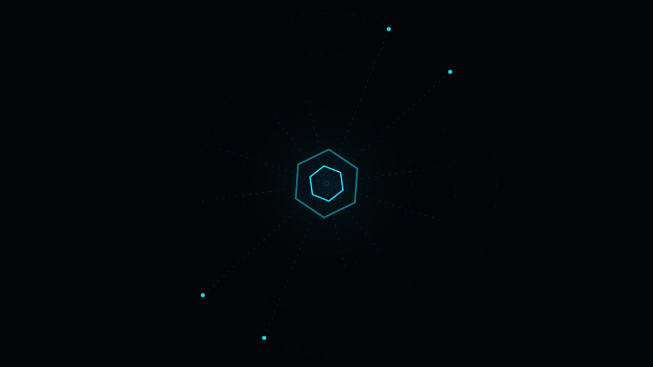 Abstract Digital Hexagon Interface With Rotating Data Points