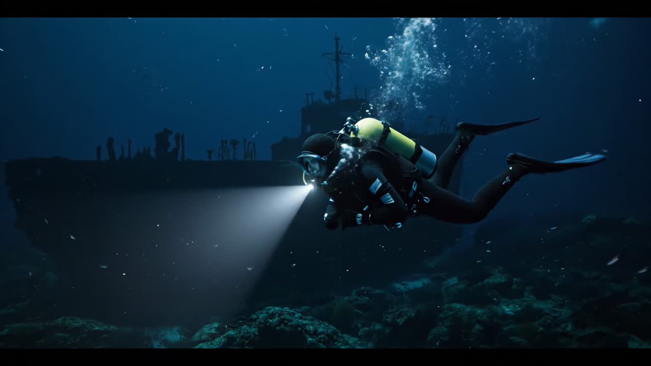 Scuba Diver Exploring a Shipwreck