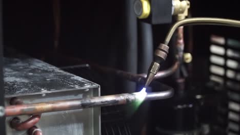 welding copper pipes in refrigeration system
