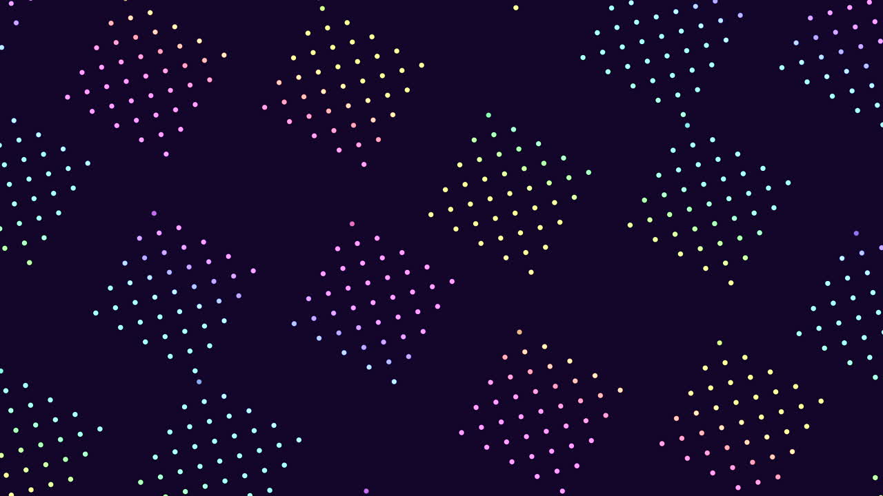 patrón de diamante geométrico de puntos de colores en un fondo oscuro.