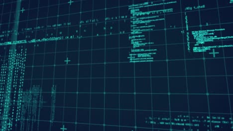 animation of digital data processing over computer circuit board and grid