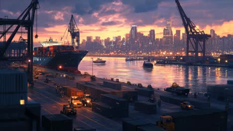 busy port sunset