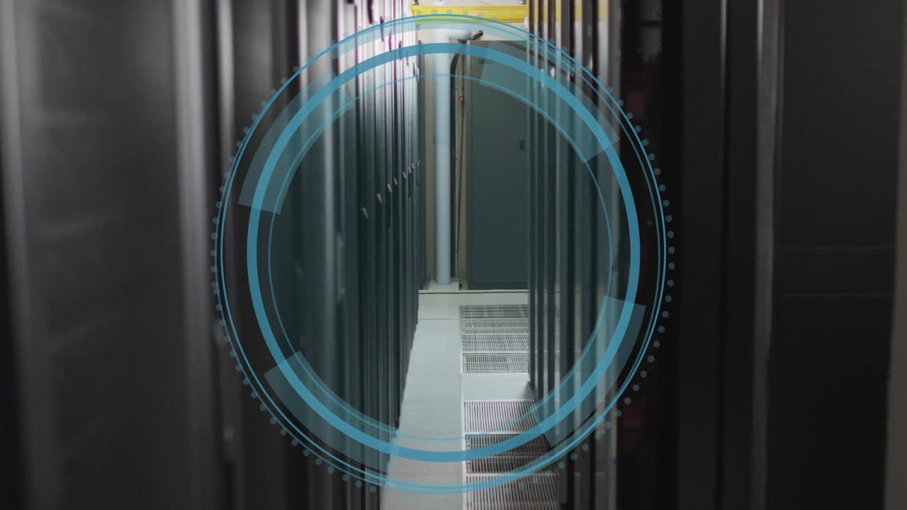 컴퓨터 서버를 통해 데이터 보호 텍스트 및 디지털 데이터 처리의 애니메이션