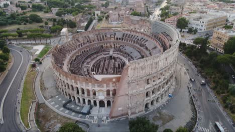 the colosseum in rome captured from above, revealing its historic architecture