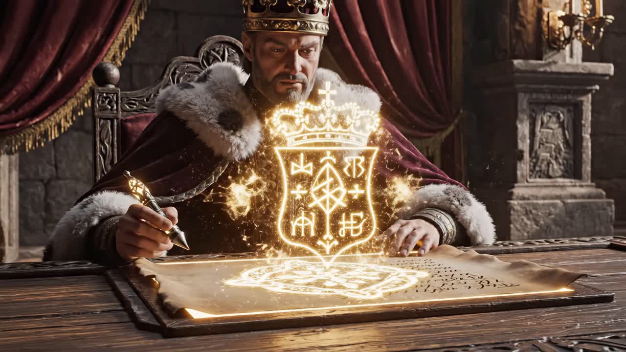 A powerful king drafting a royal decree