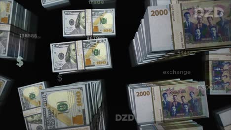 dólar estadounidense y dinar argelino animación de intercambio de dinero