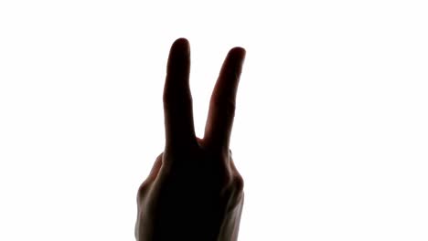 victory sign symbol on a white chroma key screen, closeup