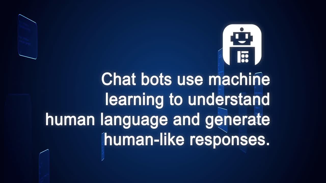 파란색 배경 위의 채팅 텍스트 및 데이터 처리의 애니메이션