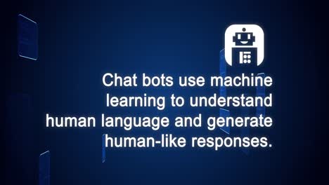 animation of ai chat text and data processing over blue background