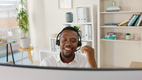 Call-center,-black-man-and-talking-on-computer