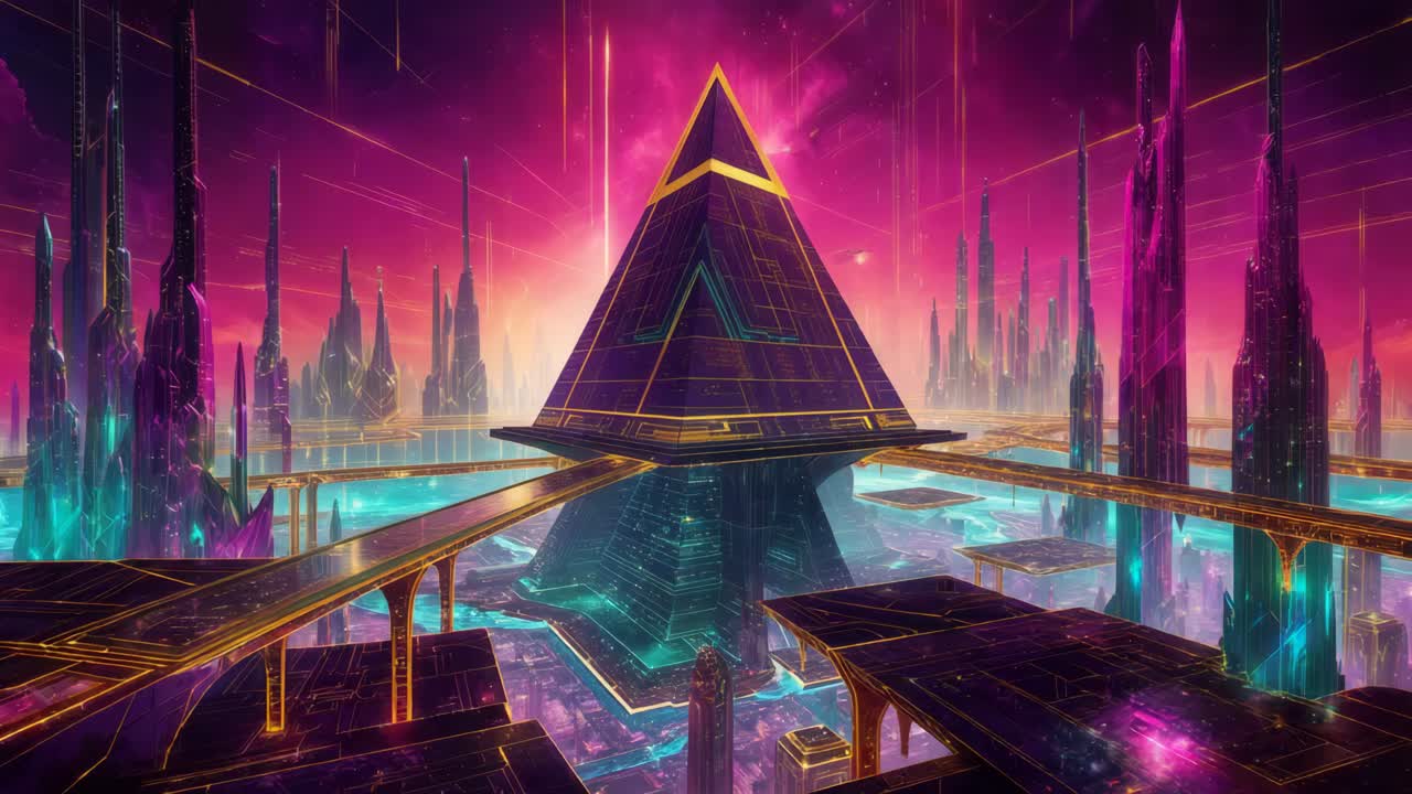 거대한 피라미드가 있는 미래의 도시