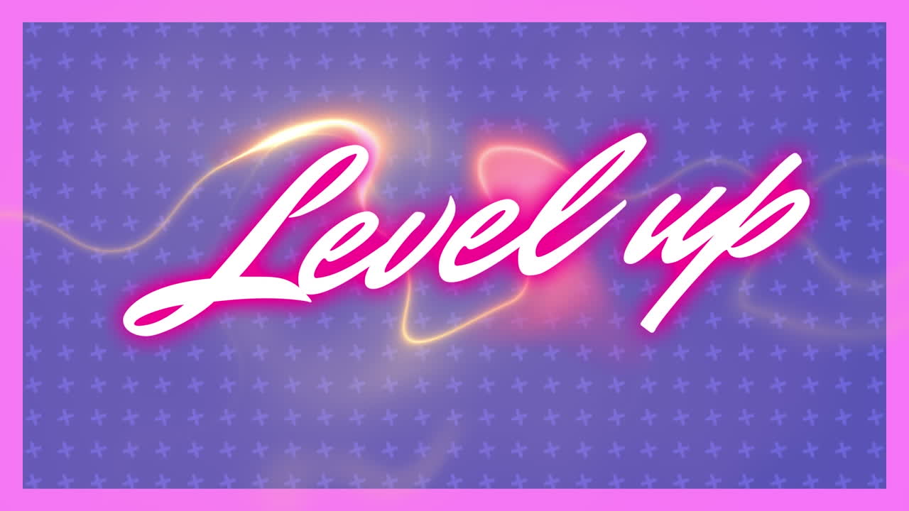 파란색 배경의 십자가 위에 레벨 업 텍스트의 애니메이션