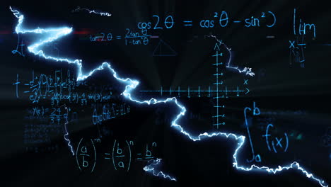 animation of lightning over mathematical equations on blackboard