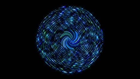 animated round shape of blue color flashing lights, on a black background
