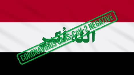 irak balanceando la bandera con el sello verde de la libertad del coronavirus, bucle