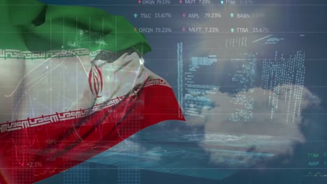 Animation-Der-Datenverarbeitung-über-Der-Flagge-Des-Iran