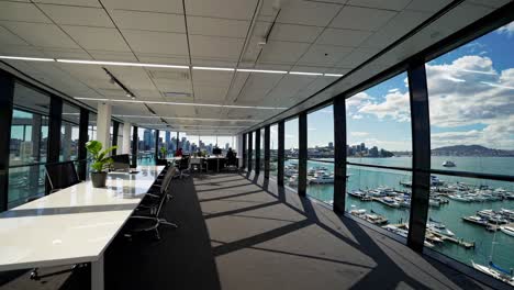 modern office with panoramic city and marina view