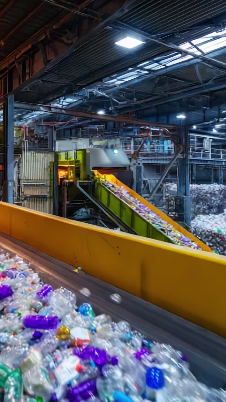 Efficient Plastic Recycling Process: The Journey of Bottles through the Conveyor Belt in a Modern Facility, Ensuring Sustainable Waste Management Practices