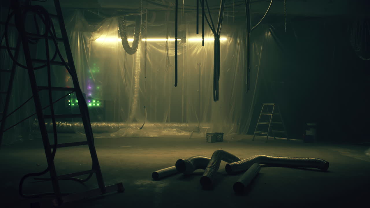 Sparks flying in a dimly lit industrial workshop