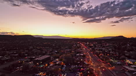 Cinematic-twilight-footage-of-Sedona-Arizona-with-the-mountains-in-the-distance