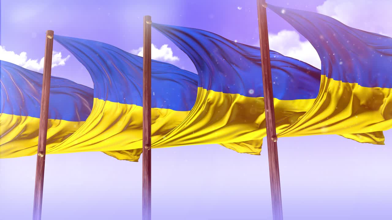 구름 은 하늘에서 우크라이나 국기를 흔들고