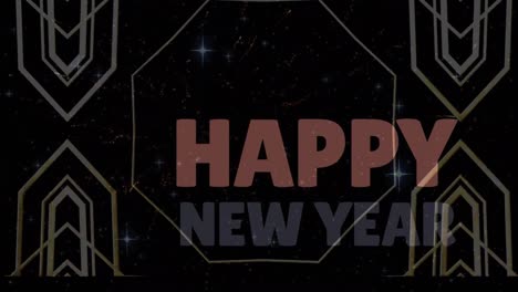 Animation-of-happy-new-year-text-and-fireworks-on-black-background