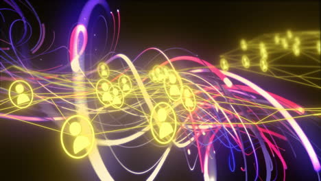 animation of network of connections with people icons over light trails