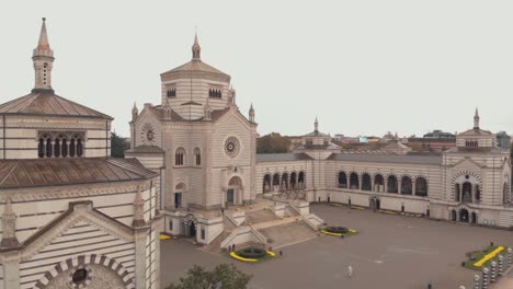 Milan,-Monument-Cemetery,-Cimitero-Monumentale,-Entrance,-Aerial-Shot