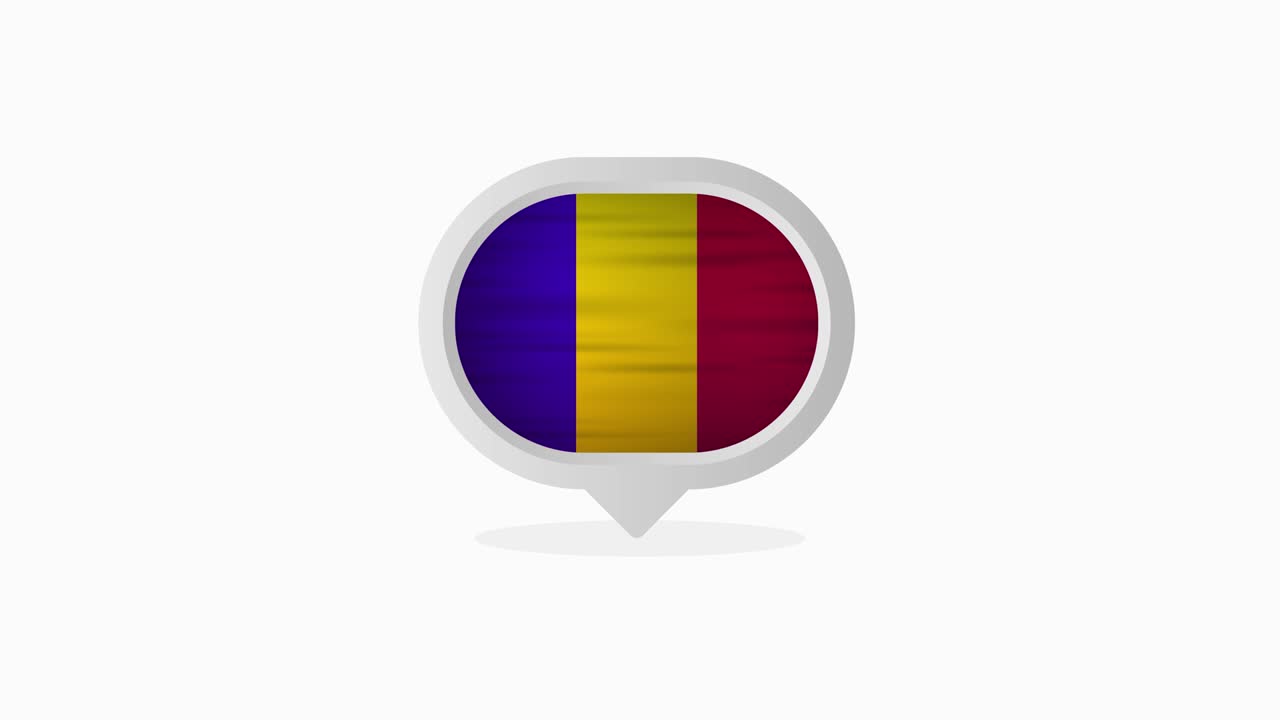 Bandiera realistica della Romania. Prodotto in Romania. Grafica in movimento.