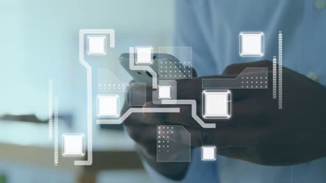 la interfaz digital mejora la tecnología empresarial para el empresario que usa un teléfono inteligente en la oficina.