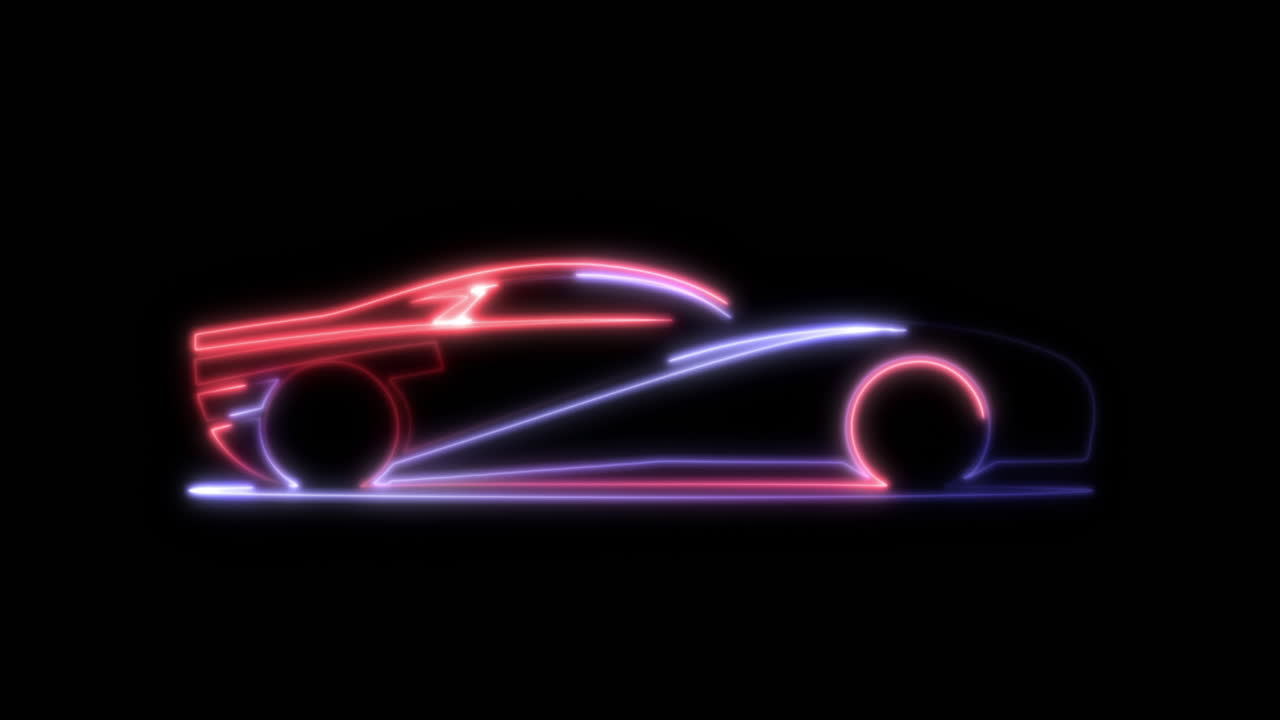 Neon Outline of a Futuristic Sports Car