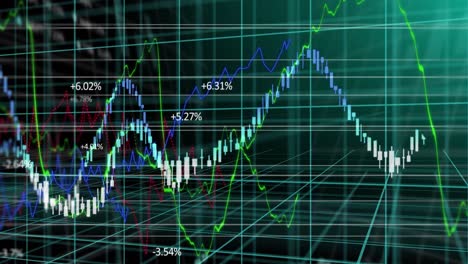 animation of graphs processing data over 3d grid on black background