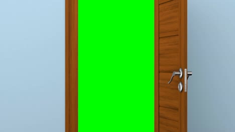 opening wooden door with metallic handle