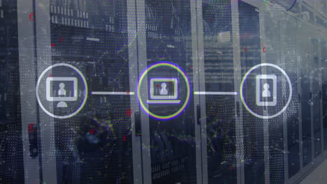 animación de iconos y procesamiento de datos a través de servidores informáticos